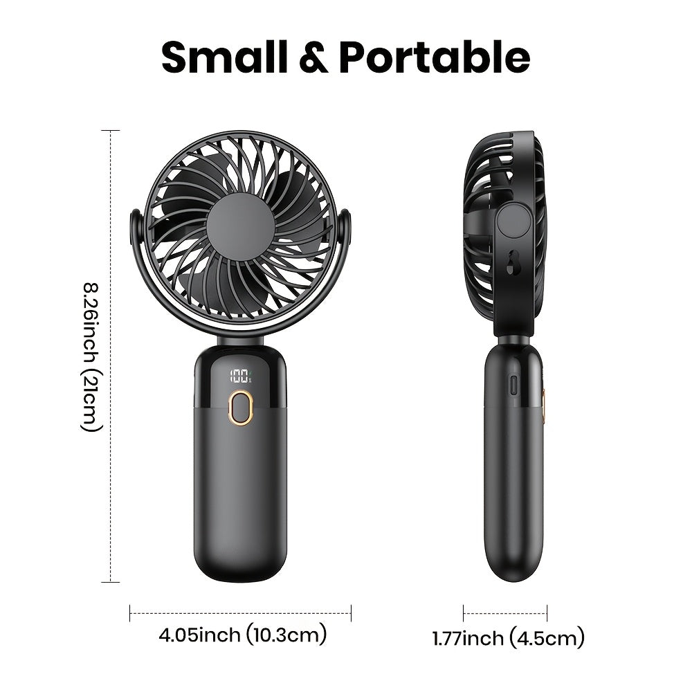 [Portable Handheld Fan] TOPK 3-in-1 Portable Handheld Fan | 360° Rotatable 4-Speed Mini Fan with LED Display, 5000mAh Rechargeable Battery, Durable Fan Blades for Home, Office, Travel & Outdoor