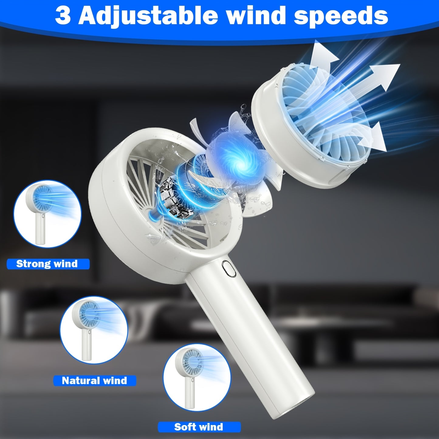 [Strong Turbo Fan] Portable Mini Handheld Fan | Super Strong Wind Turbo Fan With 3 Speeds Adjustable, Desktop & Cooling Hand Fan With Base, Travel Fan(8.5H Working Time) With USB Rechargeable Battery Operated