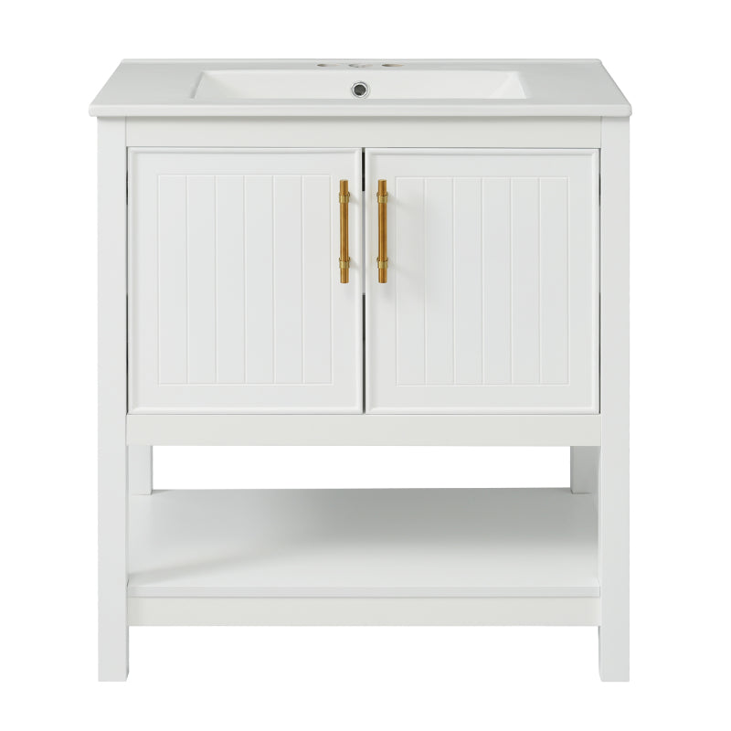30" White Bathroom Vanity with Ceramic Sink and Versatile Storage - Ideal for Small Bathrooms
