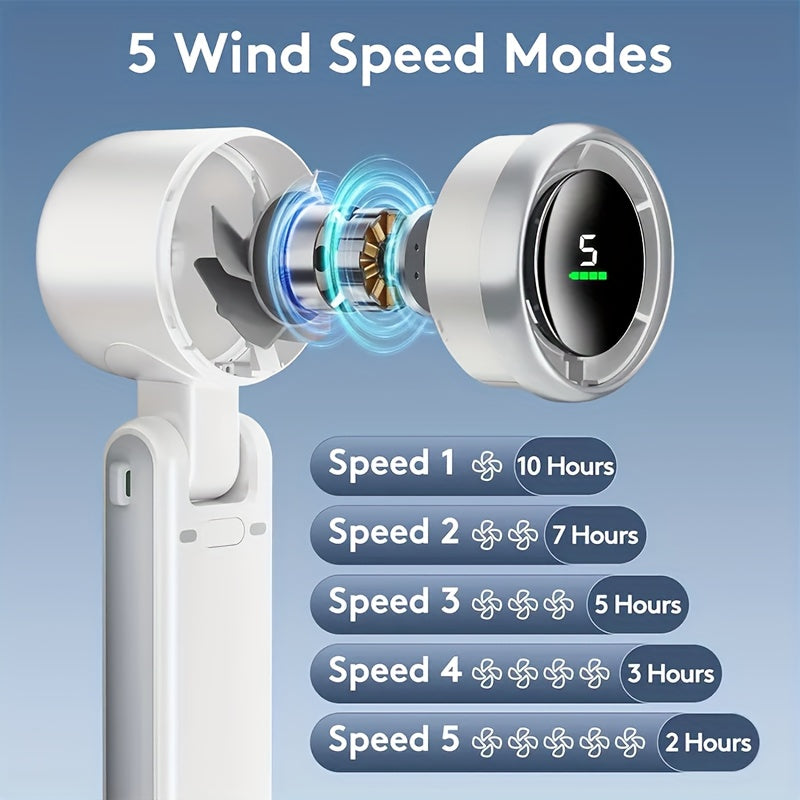 Portable Handheld Turbo Fan, 5 Gear Wind, Battery Operated, Up To 12 Working Hours, 3 IN 1 Hand Fan With Air Turbo Tech Cooling Fan For Outdoor Activities, Travel, Working