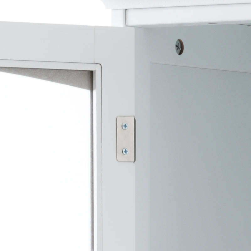 63" Tall Bathroom Storage Cabinet with Glass Doors, Free-Standing, Two Drawers, and Adjustable Shelves, MDF Board, Painted white - Perfect for Displaying Your Favorite Items