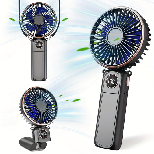 Portable Handheld Fan, 5200mAh Personal Fan With LED Display, 3-in-1 180° Foldable Mini Fan With 6 Speed, Desk Fan Rechargeable Hand Held Fan For Lash With Lanyard, Small Fan For Travel Office Women Girls