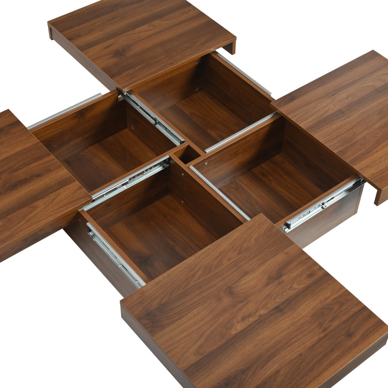 Square Marble Veneer Coffee Table Sliding Top with Storage in Walnut 39.4''