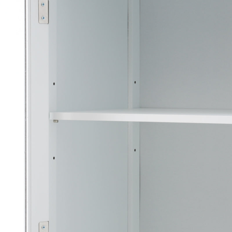 63" Tall Bathroom Storage Cabinet with Glass Doors, Free-Standing, Two Drawers, and Adjustable Shelves, MDF Board, Painted white - Perfect for Displaying Your Favorite Items