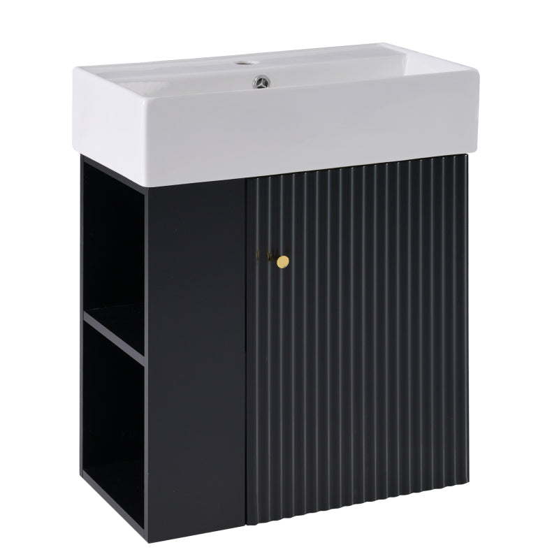 [Video]21.6inch Modern Floating Bathroom Vanity with Ceramic Basin - Perfect for Small Bathrooms, Left side storage