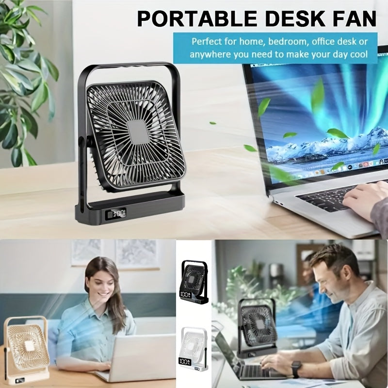 [5-speed Portable Fan] Ultra-long Battery Life 12 Hours, 5-speed Adjustable Portable USB Desktop Fan 8.8*7.3 Inches | Large Battery 3600mAh, LED Display, Suspended And Handheld, Rotatable Angle | Suitable For Offices, Dormitories And Travel