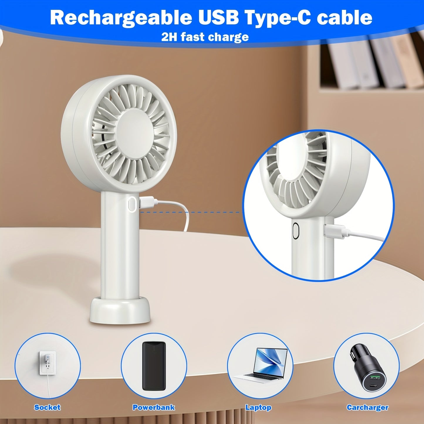 [Strong Turbo Fan] Portable Mini Handheld Fan | Super Strong Wind Turbo Fan With 3 Speeds Adjustable, Desktop & Cooling Hand Fan With Base, Travel Fan(8.5H Working Time) With USB Rechargeable Battery Operated
