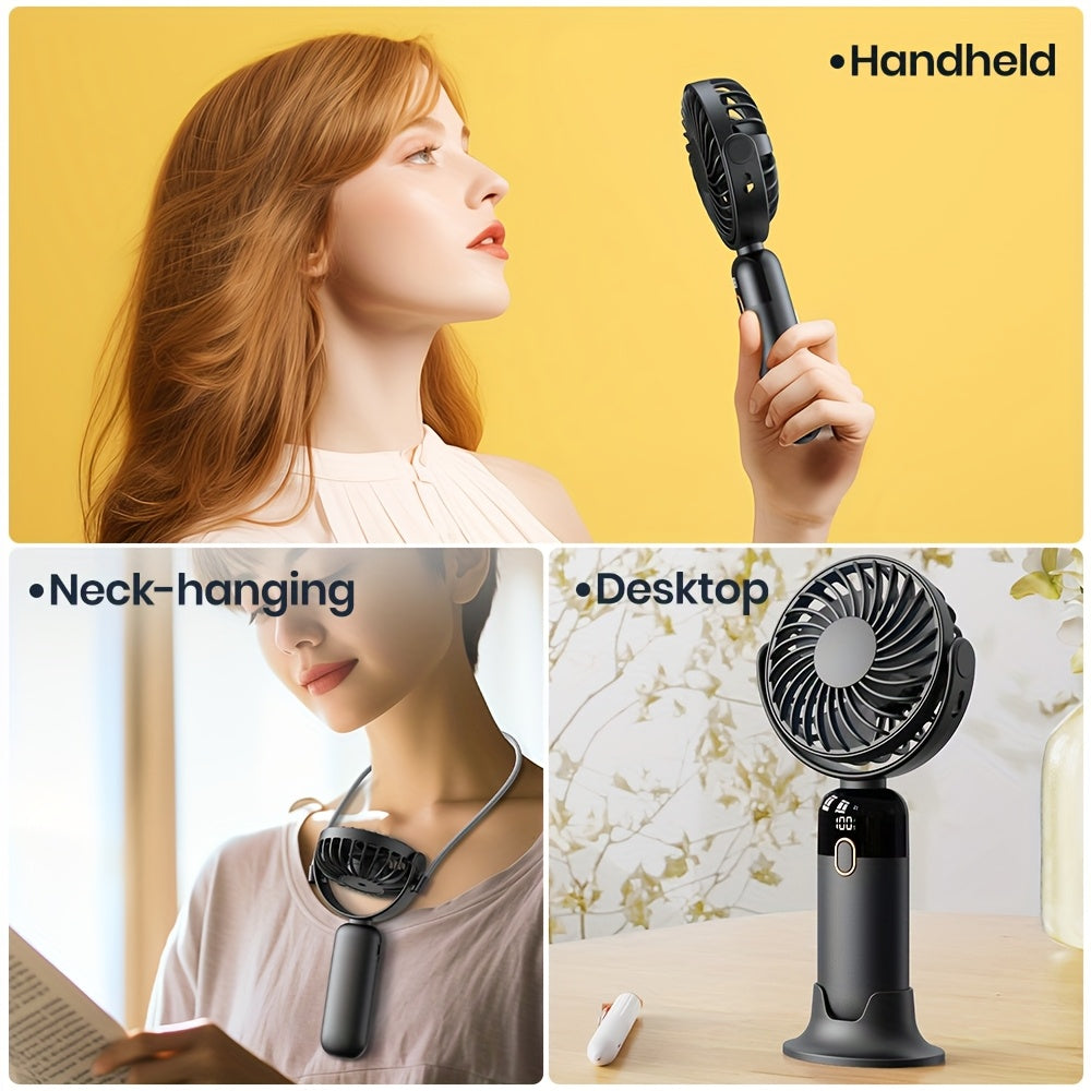 [Portable Handheld Fan] TOPK 3-in-1 Portable Handheld Fan | 360° Rotatable 4-Speed Mini Fan with LED Display, 5000mAh Rechargeable Battery, Durable Fan Blades for Home, Office, Travel & Outdoor