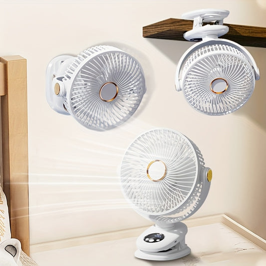[5-speed Portable Fan] 5-speed Rechargeable Portable Fan | USB Desktop Fan, Clip-on Fan, Battery-powered Fan, 5000mAh, 720° Rotatable Automatic Shaker, Sturdy Fixture Suitable for Home, Camping, Treadmill Office
