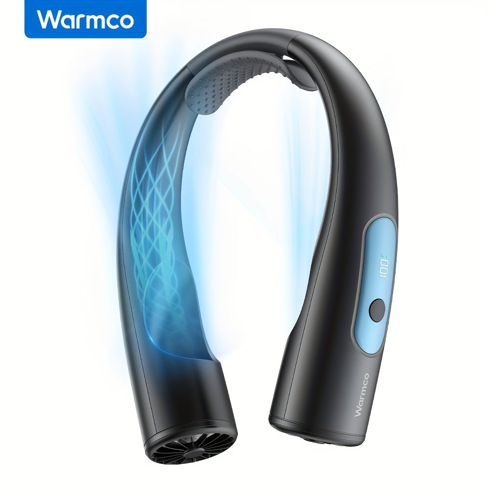 Warmco Portable Neck Fan Rechargeable[Upgraded Battery] Personal Cooling Wearable Neck Fan With Digital Display, 4 Speeds, 15-30H Runtime, No Hair Twisting - Gifts For Women Men Mom Dad