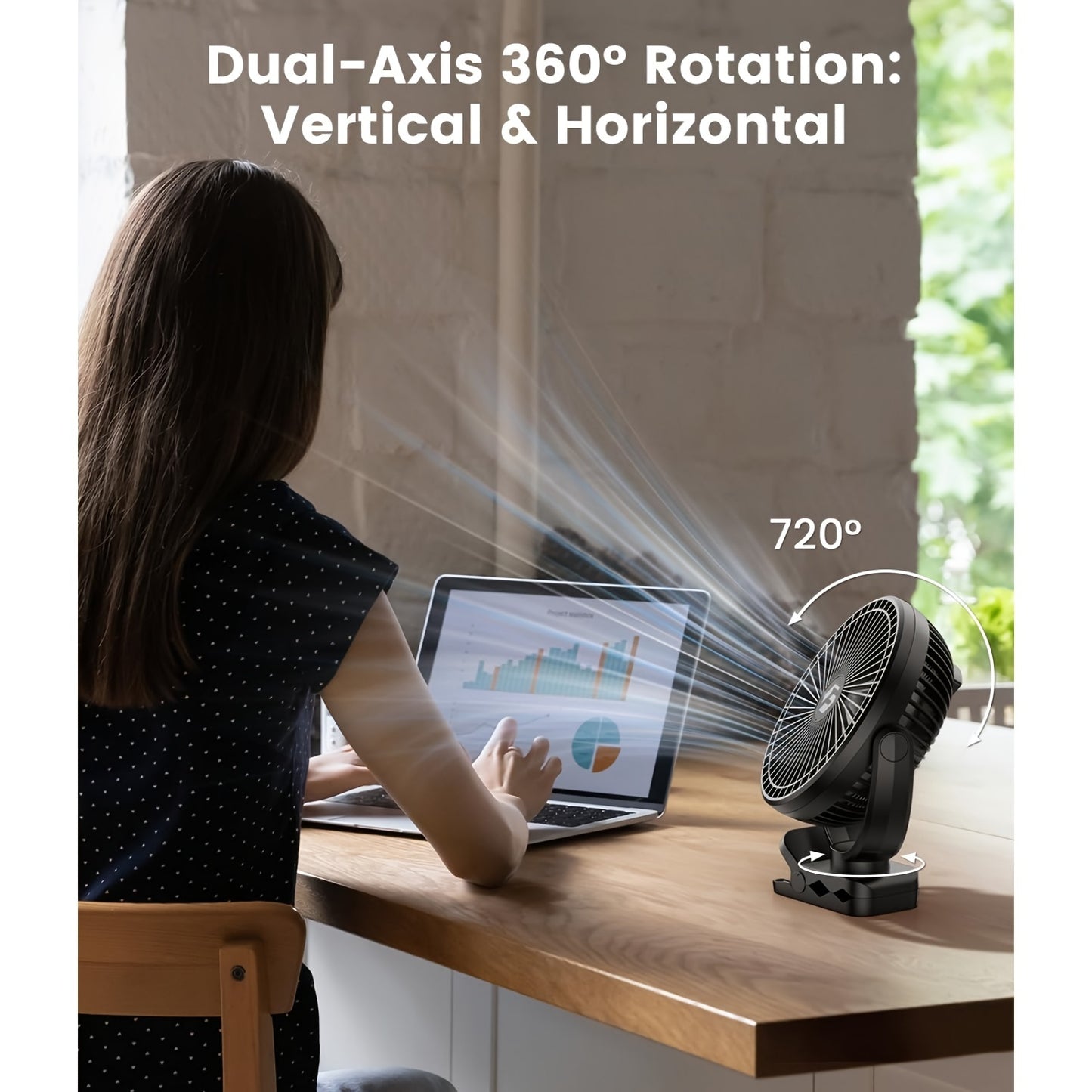 12000mAh Rechargeable Portable Clip-On Fan - Quiet, Battery-Operated, 8-Inch Personal Fan with LED Lights, Remote Control, and USB Charging for Office, Bedroom, Camping, and Outdoor Adventures