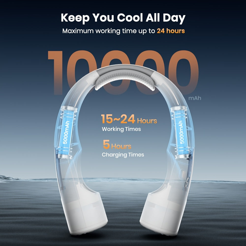 Warmco Portable Neck Fan Rechargeable[Upgraded Battery] Personal Cooling Wearable Neck Fan With Digital Display, 4 Speeds, 15-30H Runtime, No Hair Twisting - Gifts For Women Men Mom Dad