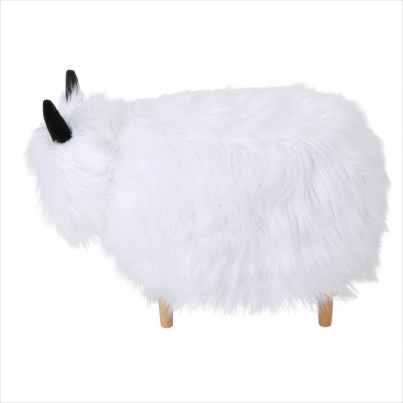 Adorable Upholstered White Yak Ottoman, Cute Wood Foot Stool Shoes Changing Seat with Cushioned for Adult Living Room, Bedroom, Nursery Gameroom, Playroom, Porch Furniture