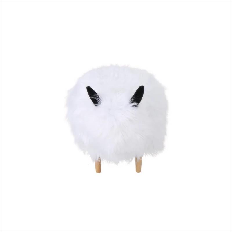 Adorable Upholstered White Yak Ottoman, Cute Wood Foot Stool Shoes Changing Seat with Cushioned for Adult Living Room, Bedroom, Nursery Gameroom, Playroom, Porch Furniture