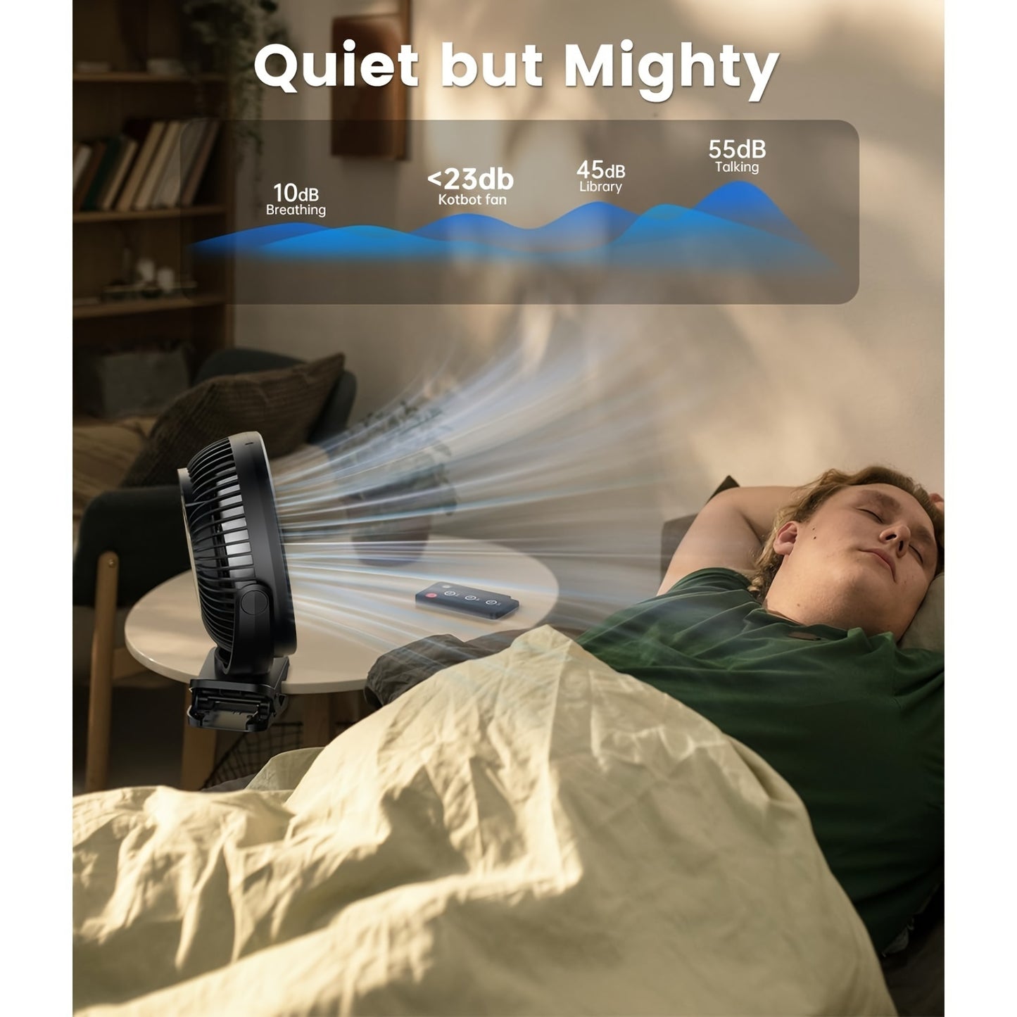 12000mAh Rechargeable Portable Clip-On Fan - Quiet, Battery-Operated, 8-Inch Personal Fan with LED Lights, Remote Control, and USB Charging for Office, Bedroom, Camping, and Outdoor Adventures