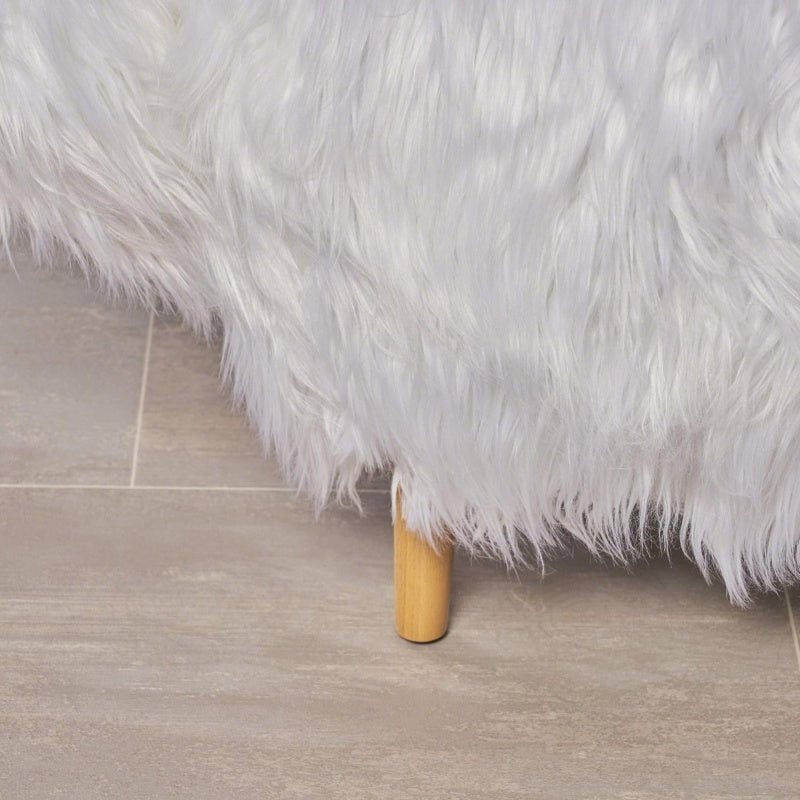 Adorable Upholstered White Yak Ottoman, Cute Wood Foot Stool Shoes Changing Seat with Cushioned for Adult Living Room, Bedroom, Nursery Gameroom, Playroom, Porch Furniture