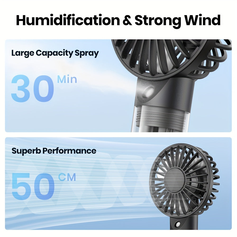 TOPK Portable Handheld Misting Fan Rechargeable Personal Mister Fan, Battery Operated Spray Water Mist Fan, Foldable Electric Mini Cooling Hand Fans for Beach Travel Outdoors Makeup, TOPK