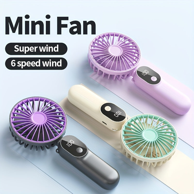 Mini Portable USB Fan with 6 Speeds and Digital Display - Foldable 3-in-1 Handheld, Neck, and Desktop Fan for Travel, Beach, and Outdoor Use - Rechargeable Lithium Battery, Travel Essentials | Modern Aesthetic | Compact Design, Portable Fans