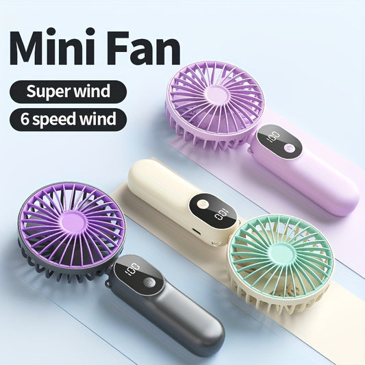 Mini Portable USB Fan with 6 Speeds and Digital Display - Foldable 3-in-1 Handheld, Neck, and Desktop Fan for Travel, Beach, and Outdoor Use - Rechargeable Lithium Battery, Travel Essentials | Modern Aesthetic | Compact Design, Portable Fans