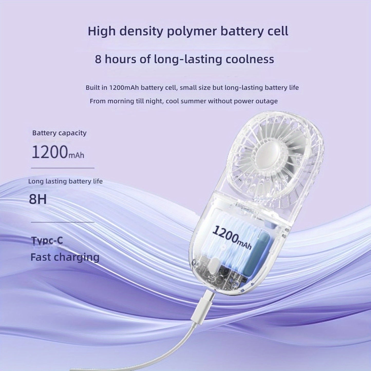 Portable Neck Fan - 5-Speed Folding Handheld & Desk Fan, USB-C Rechargeable 1200mAh, Lightweight Quiet Operation for Travel, Camping, Office, Indoor/Outdoor Use - Summer Essentials, Outdoor Cooling, Transparent Design, Brushless Dc Motor