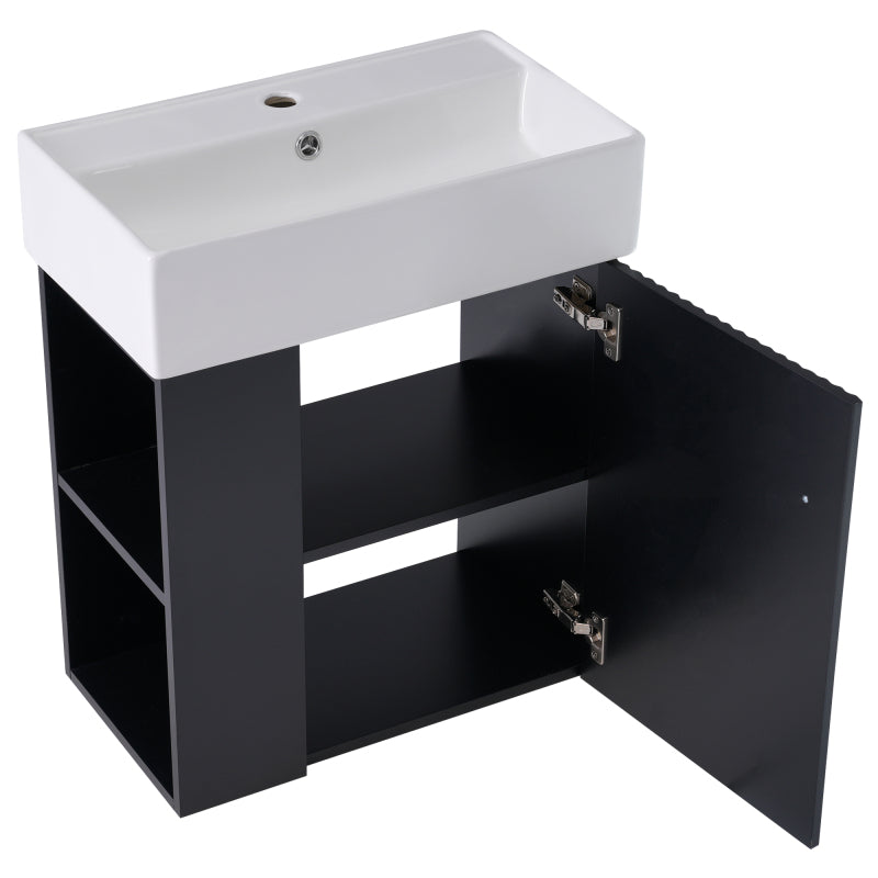 [Video]21.6inch Modern Floating Bathroom Vanity with Ceramic Basin - Perfect for Small Bathrooms, Left side storage