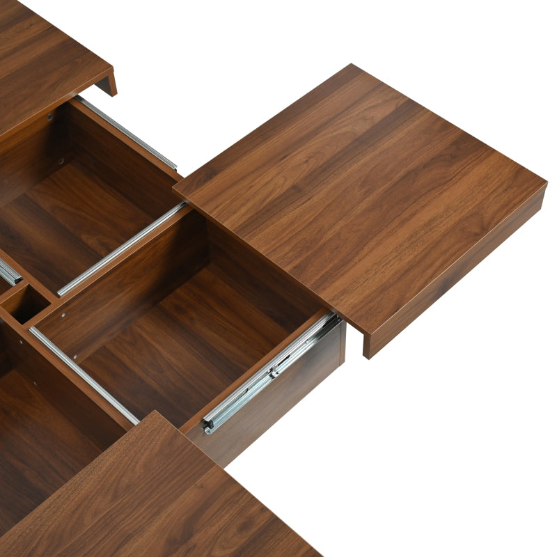 Square Marble Veneer Coffee Table Sliding Top with Storage in Walnut 39.4''