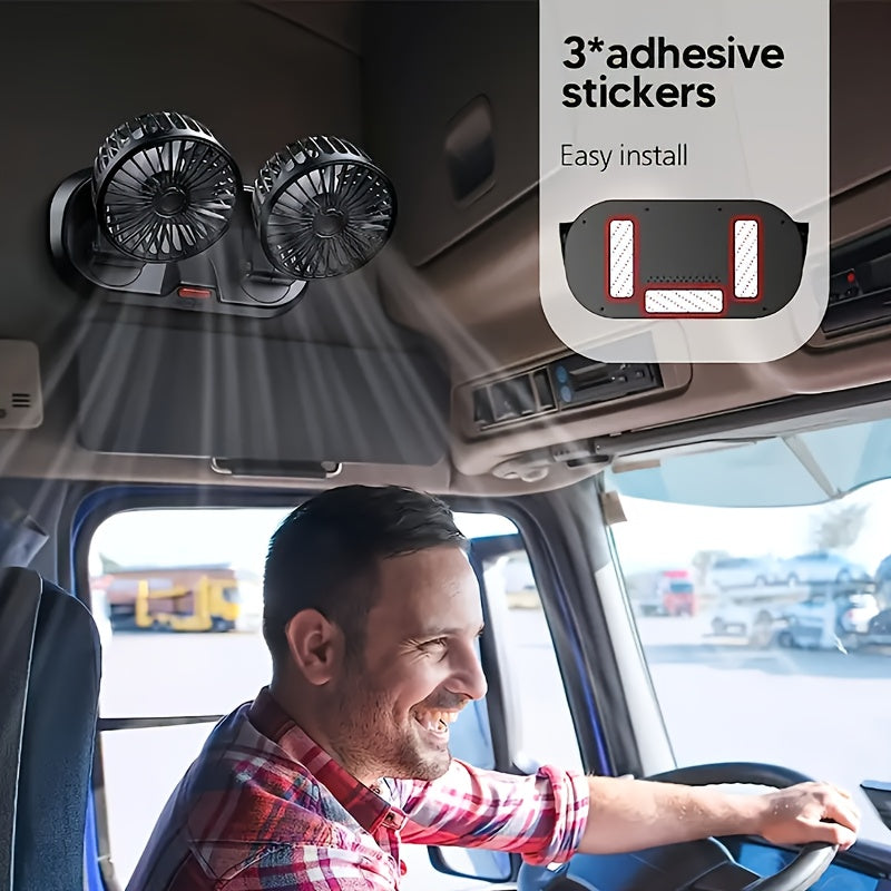 USB-5V Car Fan with Three Heads, Multi-Angle Adjustable, Unobstructed View, Suitable for Various Occasions, Compact and Lightweight, Space-Saving, Double-Sided Adhesive Installation, Easy to Install, Popular Car Fan, Usable in All Seasons