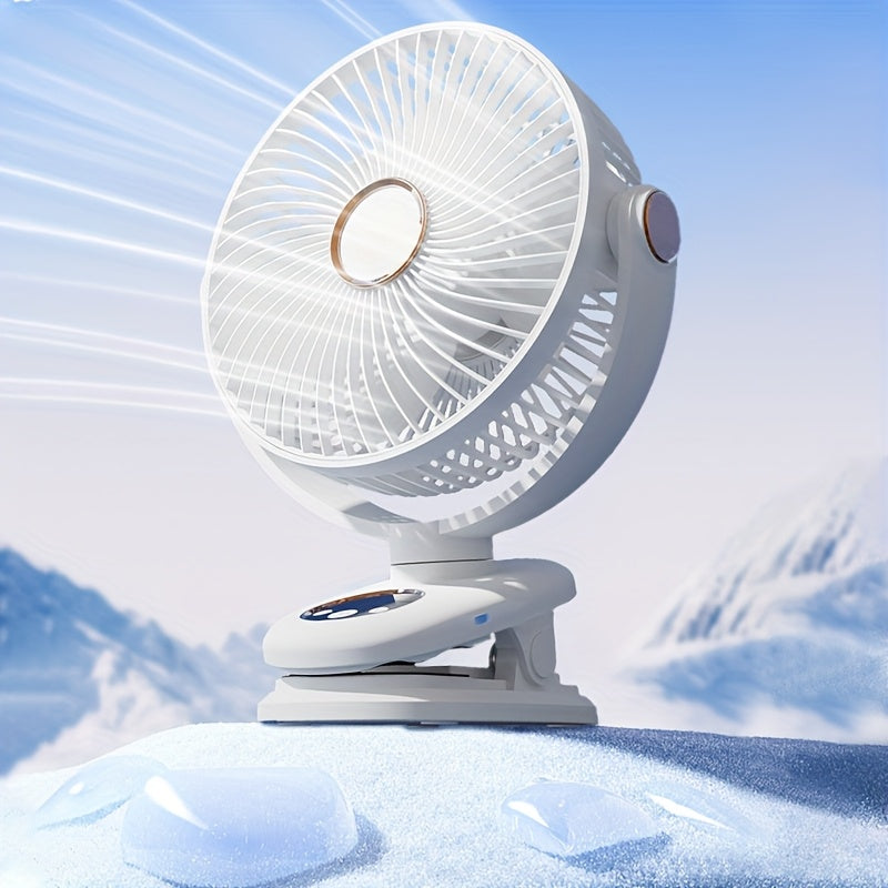[5-speed Portable Fan] 5-speed Rechargeable Portable Fan | USB Desktop Fan, Clip-on Fan, Battery-powered Fan, 5000mAh, 720° Rotatable Automatic Shaker, Sturdy Fixture Suitable for Home, Camping, Treadmill Office