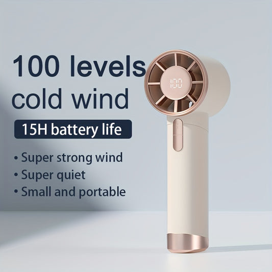 Portable Handheld Fan, Speed (1-100) Adjustable Turbo Mini Fan, 3000mAh Battery Rechargeable Personal Fan with Metal Body, Digital Display, Gifts for Women Men Travel/ Camping/ Outdoor-Grey
