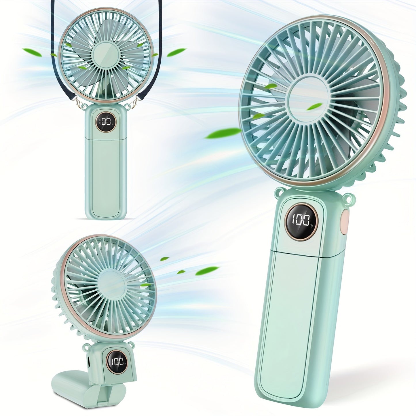 Portable Handheld Fan, 5200mAh Personal Fan With LED Display, 3-in-1 180° Foldable Mini Fan With 6 Speed, Desk Fan Rechargeable Hand Held Fan For Lash With Lanyard, Small Fan For Travel Office Women Girls