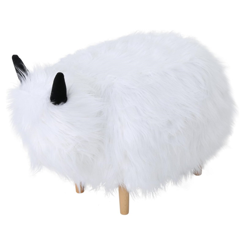 Adorable Upholstered White Yak Ottoman, Cute Wood Foot Stool Shoes Changing Seat with Cushioned for Adult Living Room, Bedroom, Nursery Gameroom, Playroom, Porch Furniture