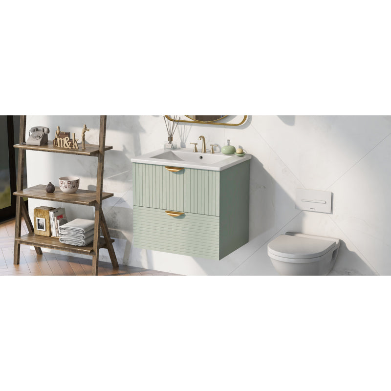 24" Modern Wall-Mounted Bathroom vanity with 2 Drawers, Green - Ideal for Small Bathrooms