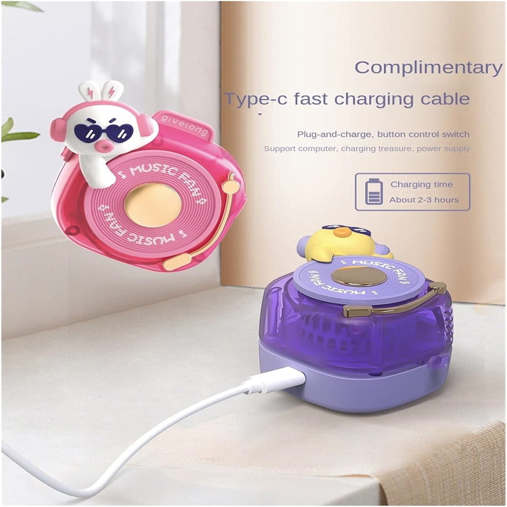 Cute Lazy Hanging Neck Fan, Mini Cartoon Outdoor Portable, Rechargeable Lanyard Leafless Small Handheld Fan for Friends