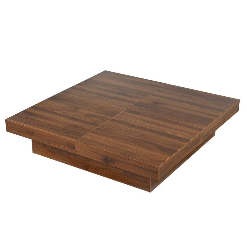Square Marble Veneer Coffee Table Sliding Top with Storage in Walnut 39.4''