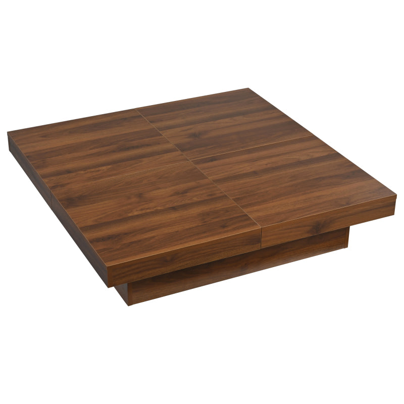 Square Marble Veneer Coffee Table Sliding Top with Storage in Walnut 39.4''