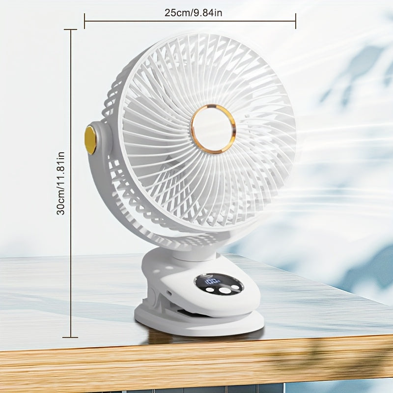 [5-speed Portable Fan] 5-speed Rechargeable Portable Fan | USB Desktop Fan, Clip-on Fan, Battery-powered Fan, 5000mAh, 720° Rotatable Automatic Shaker, Sturdy Fixture Suitable for Home, Camping, Treadmill Office