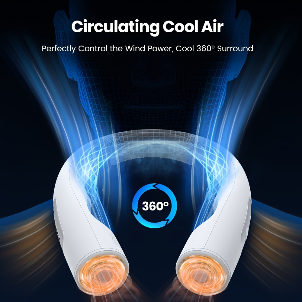 Warmco Portable Neck Fan Rechargeable[Upgraded Battery] Personal Cooling Wearable Neck Fan With Digital Display, 4 Speeds, 15-30H Runtime, No Hair Twisting - Gifts For Women Men Mom Dad