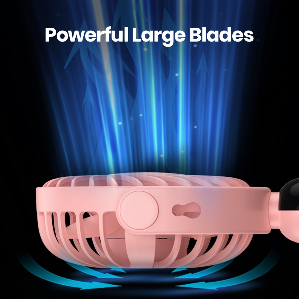 TOPK Portable Handheld Fan with 5000mAh Battery, 360° Rotation & LED Display – Rechargeable Mini Fan for Travel, Home, Office, Makeup, 4-Speed Adjustable, Neck-Hangable Design, Pink