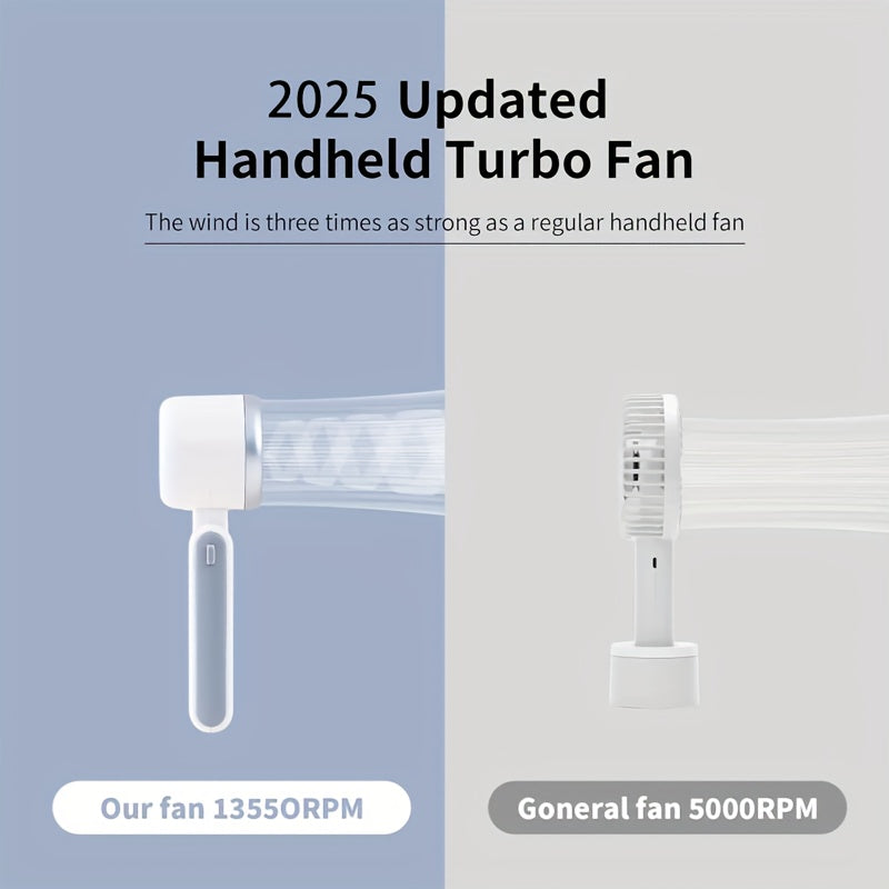 Portable Handheld Turbo Fan, 5 Gear Wind, Battery Operated, Up To 12 Working Hours, 3 IN 1 Hand Fan With Air Turbo Tech Cooling Fan For Outdoor Activities, Travel, Working