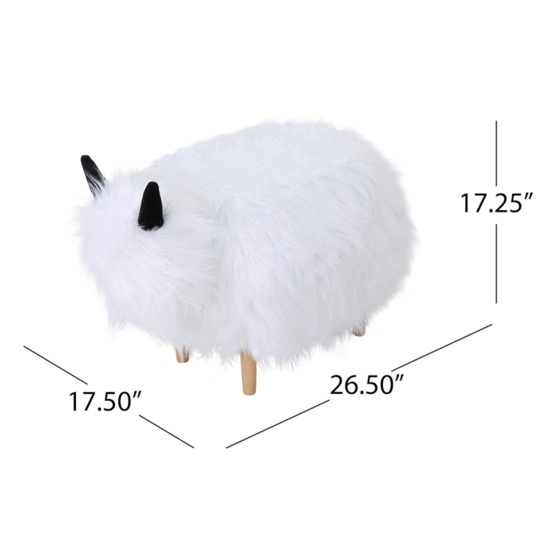 Adorable Upholstered White Yak Ottoman, Cute Wood Foot Stool Shoes Changing Seat with Cushioned for Adult Living Room, Bedroom, Nursery Gameroom, Playroom, Porch Furniture