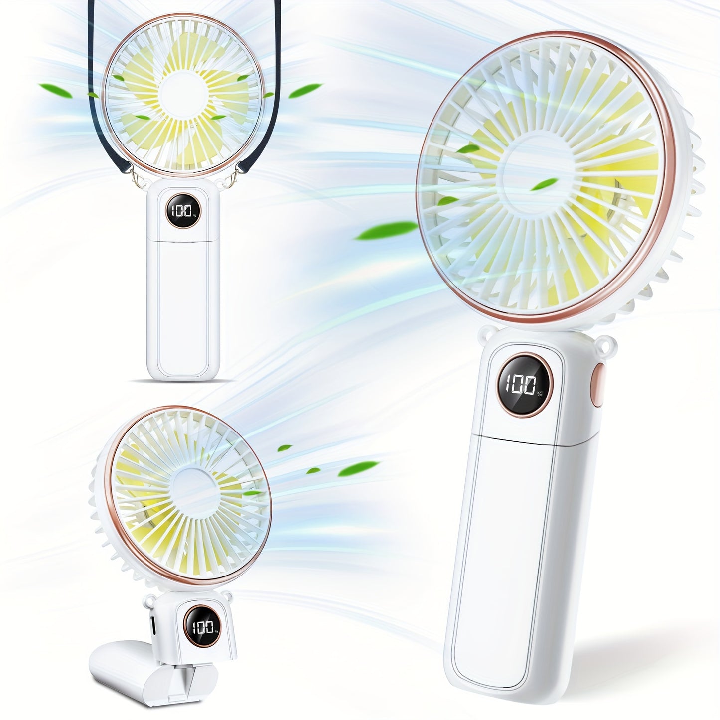Portable Handheld Fan, 5200mAh Personal Fan With LED Display, 3-in-1 180° Foldable Mini Fan With 6 Speed, Desk Fan Rechargeable Hand Held Fan For Lash With Lanyard, Small Fan For Travel Office Women Girls