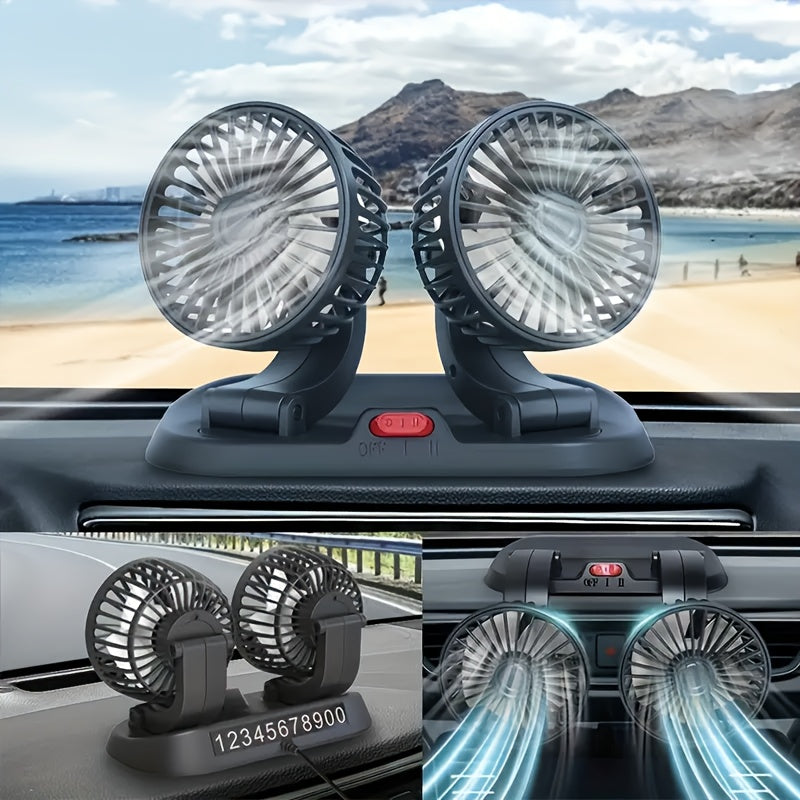 USB-5V Car Fan with Three Heads, Multi-Angle Adjustable, Unobstructed View, Suitable for Various Occasions, Compact and Lightweight, Space-Saving, Double-Sided Adhesive Installation, Easy to Install, Popular Car Fan, Usable in All Seasons