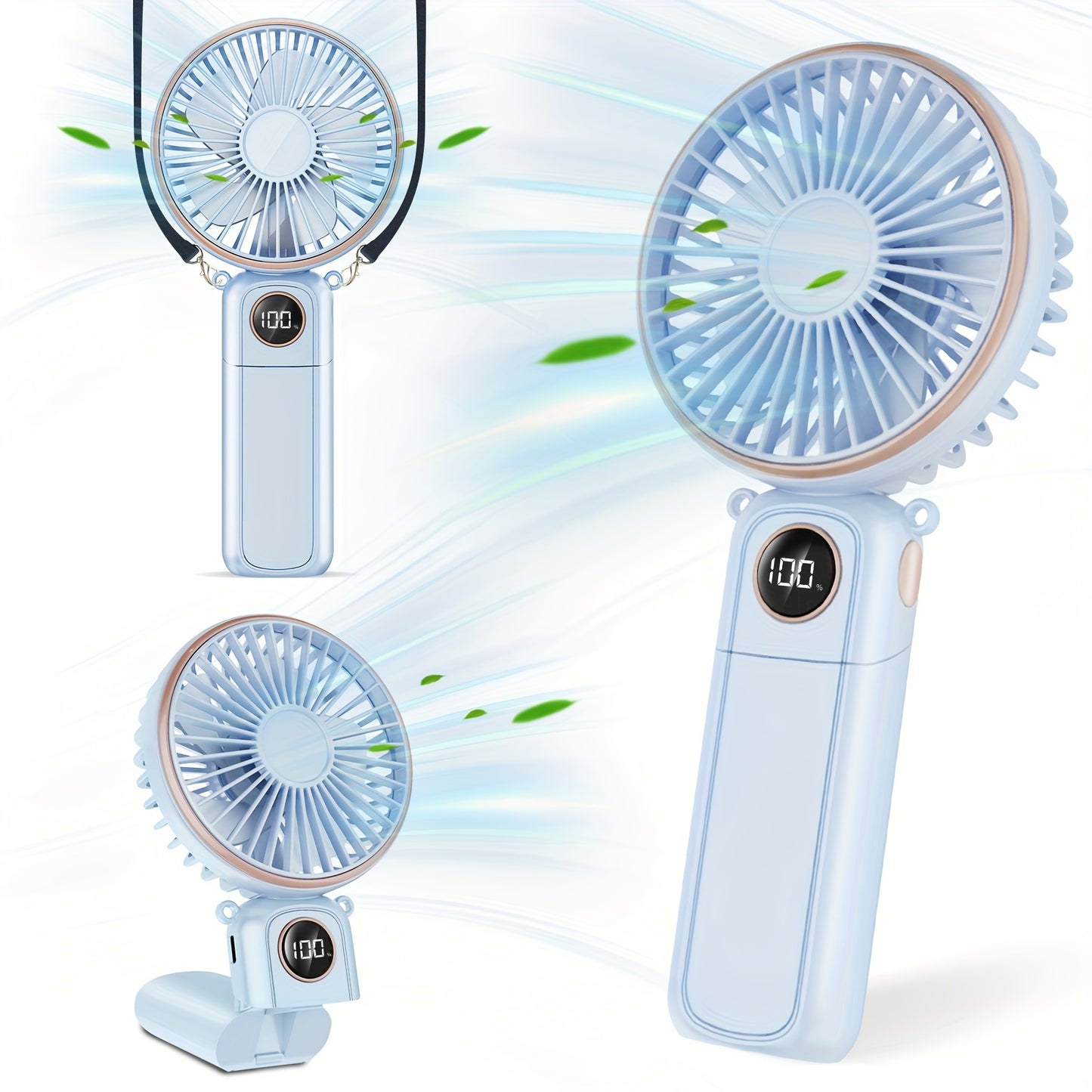 Portable Handheld Fan, 5200mAh Personal Fan With LED Display, 3-in-1 180° Foldable Mini Fan With 6 Speed, Desk Fan Rechargeable Hand Held Fan For Lash With Lanyard, Small Fan For Travel Office Women Girls