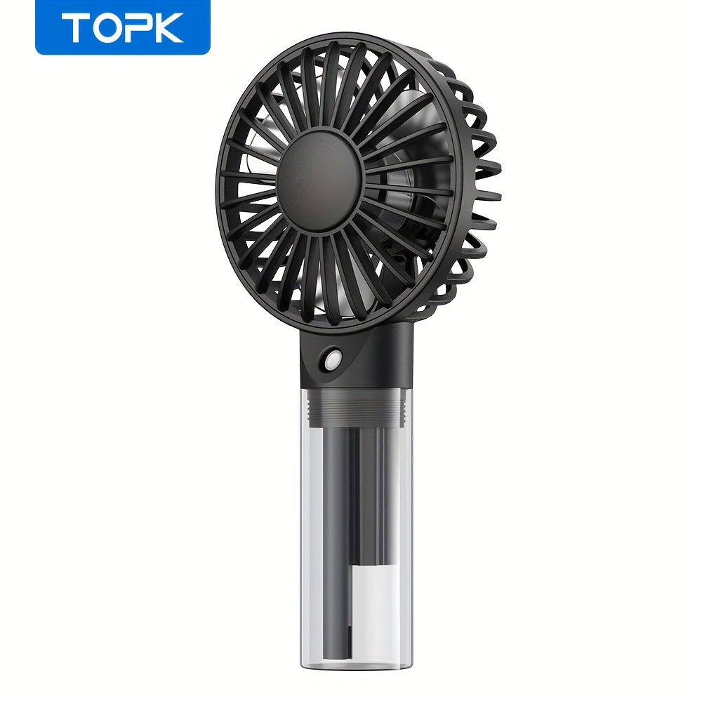 TOPK Portable Handheld Misting Fan Rechargeable Personal Mister Fan, Battery Operated Spray Water Mist Fan, Foldable Electric Mini Cooling Hand Fans for Beach Travel Outdoors Makeup, TOPK