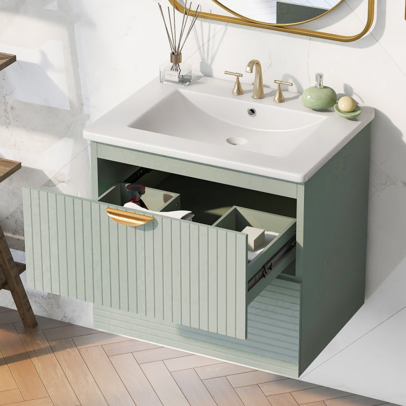 24" Modern Wall-Mounted Bathroom vanity with 2 Drawers, Green - Ideal for Small Bathrooms