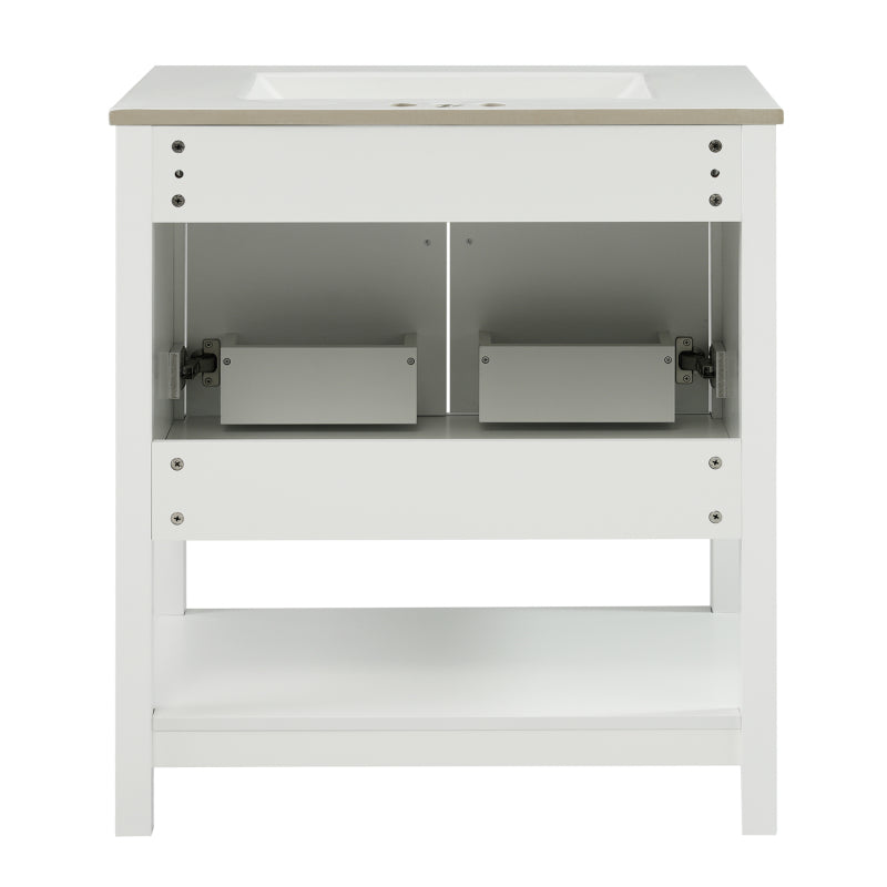 30" White Bathroom Vanity with Ceramic Sink and Versatile Storage - Ideal for Small Bathrooms