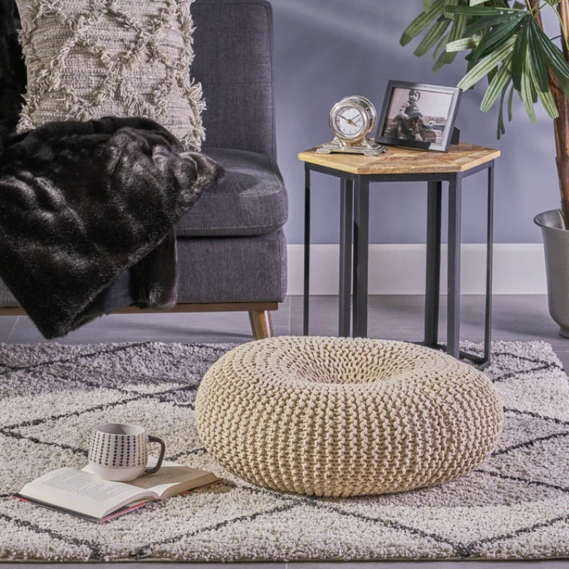 Everett Knitted Cotton Donut Pouf