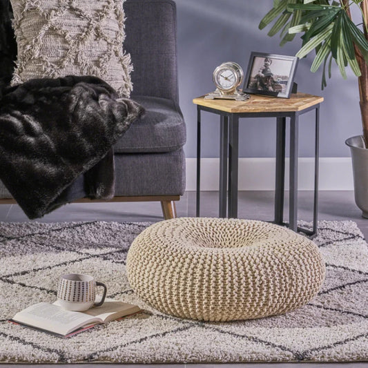 Everett Knitted Cotton Donut Pouf