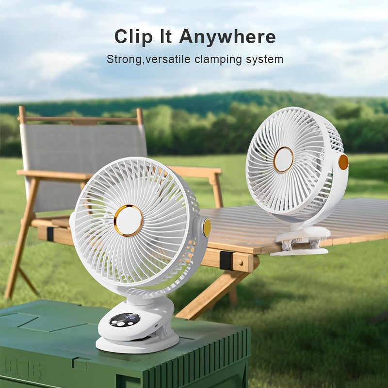 [5-speed Portable Fan] 5-speed Rechargeable Portable Fan | USB Desktop Fan, Clip-on Fan, Battery-powered Fan, 5000mAh, 720° Rotatable Automatic Shaker, Sturdy Fixture Suitable for Home, Camping, Treadmill Office