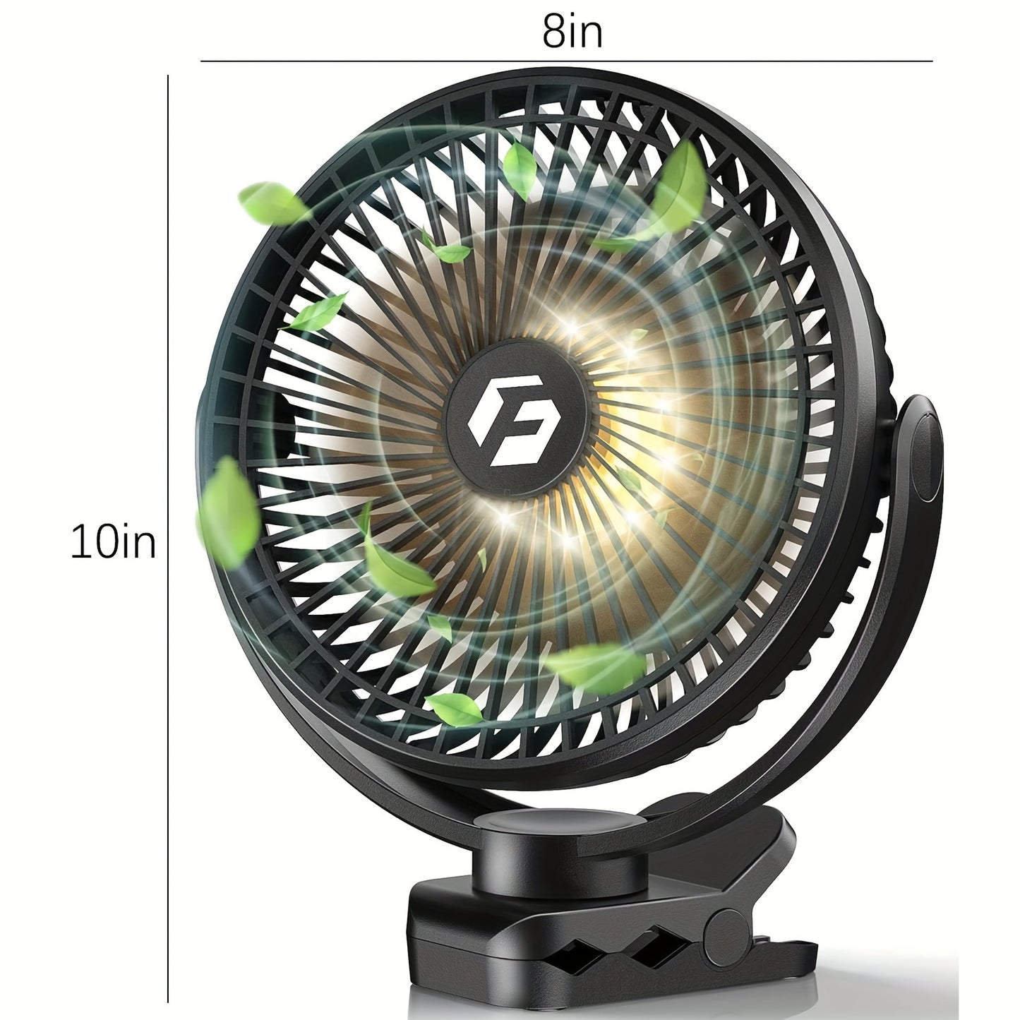 12000mAh Rechargeable Portable Clip-On Fan - Quiet, Battery-Operated, 8-Inch Personal Fan with LED Lights, Remote Control, and USB Charging for Office, Bedroom, Camping, and Outdoor Adventures